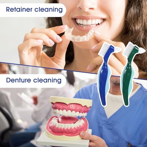 2 Pcs Denture Brush Multi-Layered Hard Bristles Toothbrush Portable Dental Cleaning Tools Double Sided Retainer Brushes with Case for Travel Camping Outdoor Gym Dental Care — view 4