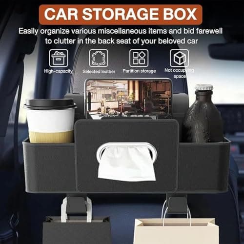 budiniao Leather Car Organizer Cup Holder Phone Mount Tissue,beige — view 5