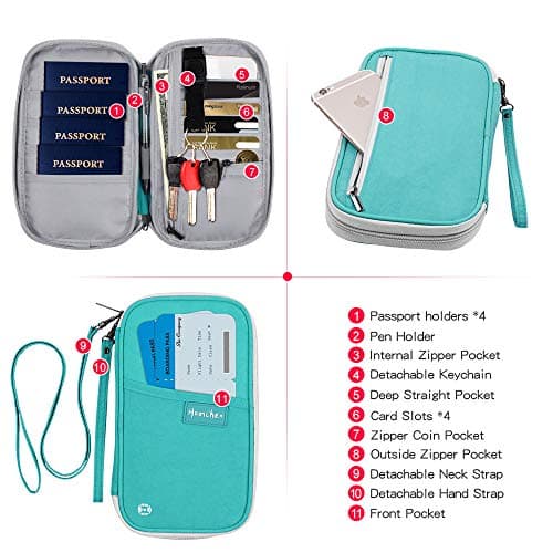 homchen RFID Blocking Travel Passport Wallet Holder, Document Organiser Case Credit Card Holders for Men and Women (RFID Lake Green) — view 2