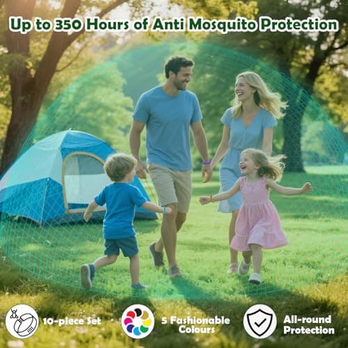 Mosquito Repellent Bracelets 10-Pack - Natural DEET-Free Wristbands for Adults & Kids, 350-Hour Protection - Waterproof & Adjustable, Ideal for Travel, Camping, Hiking (Assorted Colors) — view 3