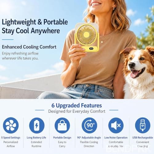 Dog Crate Fan, Rechargeable USB Pet Cooling Fan with Digital Battery Display, 5 Speed Quiet Kennel Fan with 180° Adjustable Airflow for Dog Crates, Carriers, Cages and Travel — view 3
