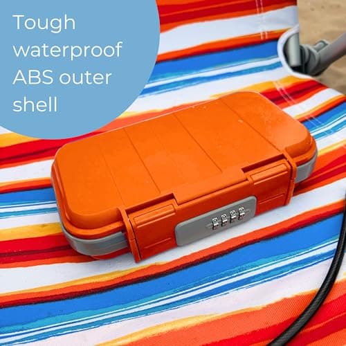 Cathedral Products Waterproof Portable Security Box with 4-Digit Combination Lock, Shockproof Anti-Theft Safe Box for Travel, Beach, or Home Use - Orange — view 6