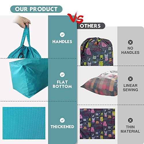 UniLiGis Tear Proof Nylon Laundry Bag with Handles (2 Pack),Travel Laundry Bag with Drawstring Closure,Dirty Clothes Bag Fit Most Laundry Hamper or Basket,27.5x34.5 in,Blue Aqua — view 5