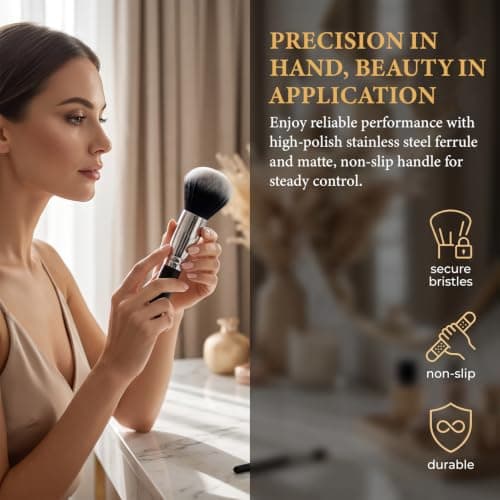Foundation Brush Flat Top Kabuki, Liquid Makeup Blender Brush for Flawless Finish, Professional Synthetic Fibre Brush for Cream, Powder & Concealer, Travel-Size Makeup Tool — view 4