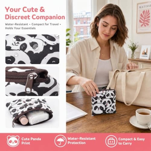VALICLUD 1 Sanitary Pad Storage Bag, Period Pouch with Panda Print Zipper — view 3