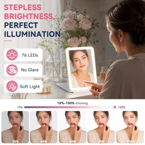 Auxmir Rechargeable Travel Mirror with Lights, 30X Magnifying Makeup Mirror — view 5