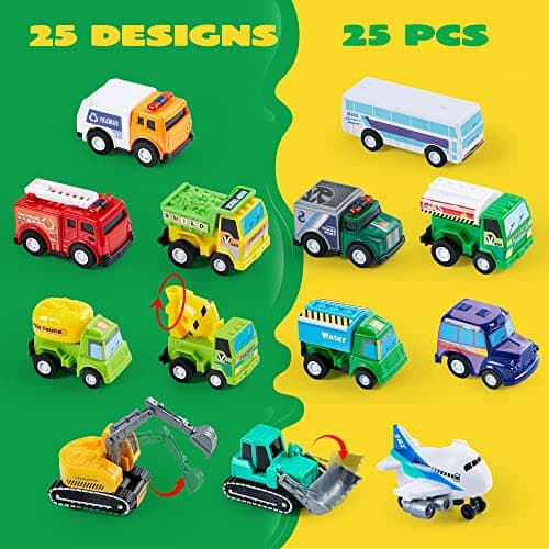 JOYIN 25 Piece Pull Back City Cars and Trucks, Toy Cars Gifts for Birthday — view 3