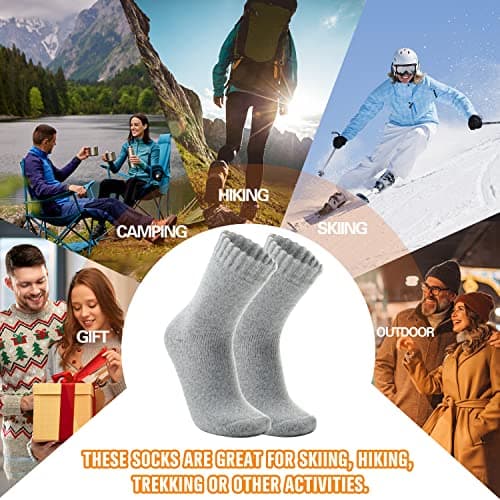 Welwoos Heated Thermal Socks for Women Winter Warm Ski Thick Boot Insulated Gift Socks Stocking Fillers for Women 3 Pairs (Grey & Black A,L) — view 6