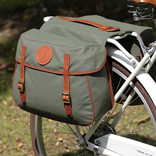 TOURBON Waterproof Canvas Bicycle Bike Rear Seat Carrier Bag Cycling Double Pannier Bag Pack (Green) — view 4