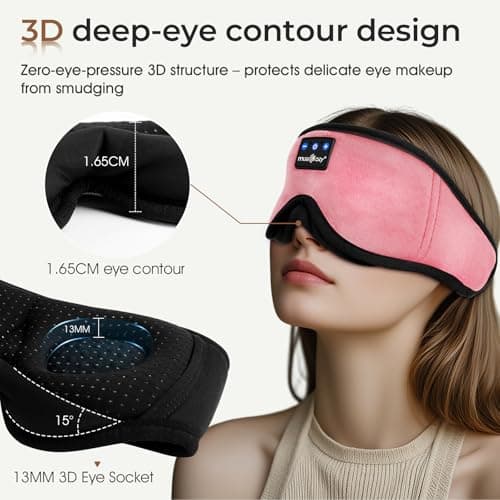 MUSICOZY Cooling Sleep Mask Headphones 3D 100% Blackout for Side Sleepers — view 3