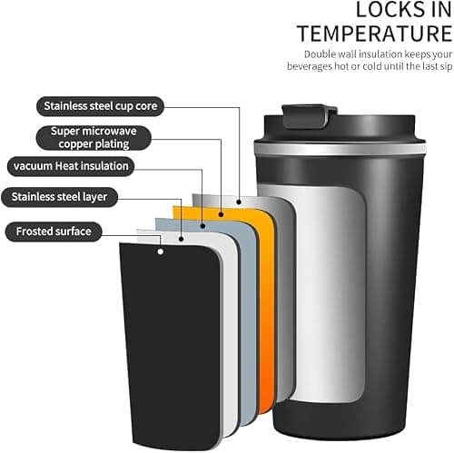 Maideduo Travel Mugs, Insulated Coffee Cup with Leakproof Lid - Reusable Cups Car Stainless Steel Thermal Mug for Hot and Cold Water Tea (Coffee Mug Blue) — view 3