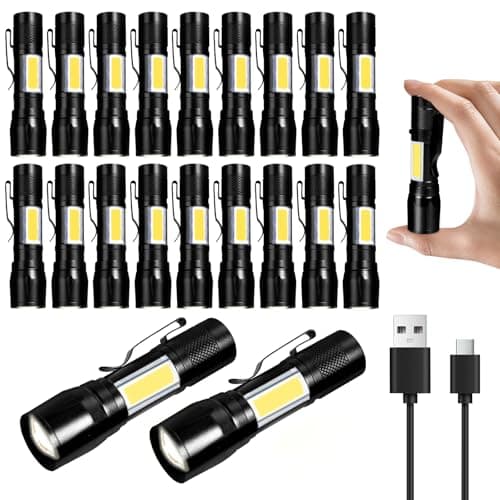 KunHe 20 Pack USB-C Rechargeable Mini LED Torch, Compact High Lumen EDC Torches with COB Side Light, Zoomable Clip-On Torch for Camping, Emergencies & Gifts