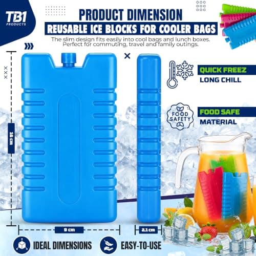 TB1 Products Reusable Ice Packs 12PK, 16cm Freezer Blocks for Cool Bags, Cooler Boxes & Lunch Bags – Large Reusable Ice Packs for Camping, Beach, Picnic & Travel Use — view 3
