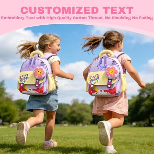 personalised toddler backpack, Custom Name Kids Backpack for Boys Girls, Cute Cartoon Preschool Kindergarten School Bag, Lightweight Water Resistant Nursery Bag for Travel Outdoor, Age 2-6 — view 5