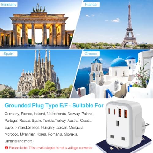 UK to European Plug Adapter with USB-C Europe Multi Travel Charger, 2 Pack — view 4