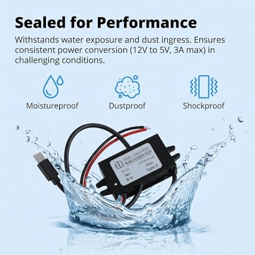 Waterproof 12V To 5V Converter USB Type C Output, DC DC Step Down Power Adapter 5V 3A, Epoxy Potted Buck Converter For Car Auto Power Supply, Raspberry Pi 4, Mobile Devices, Short Circuit Protection — view 5