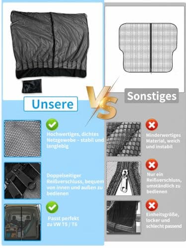 Mosquito Net Travel Magnetic for VW T5/T6 Tailgate, 151 x 194 cm Insect Protection with Two-Way Zip, Camper Accessories for Back Door, for Sliding Door and Camping (Back) — view 4