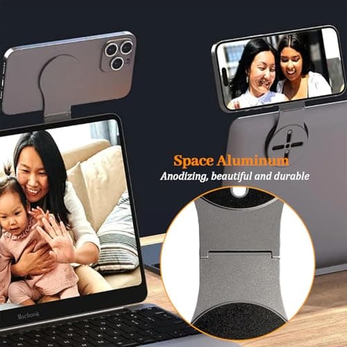 Universal Magnetic Phone Mount Holder for Computer Monitor Laptop Car Dashboard - Aluminum Foldable Adjustable Stand with Magsafe & 270° Rotation, Compatible with iPhone Tesla Dual Screen Setup — view 5