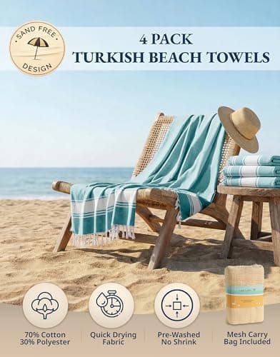 LANE LINEN Oversized Beach Towel - Cotton Rich Beach Towels 4 Pack, Pre-Washed Pool Towel, Extra Large Beach Towel, Quick dry & Sand Free, Lightweight Travel Towel, 39"x71" - Hunter Green — view 2