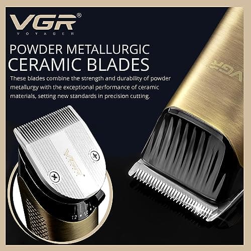 VGR Long Beard Trimmer Men Rechargeable - Cordless Hair Clippers Professional for Head Haircut - USB-C 200 Minutes Electric Battery - Ceramic Blades - 7000 RPM — view 3