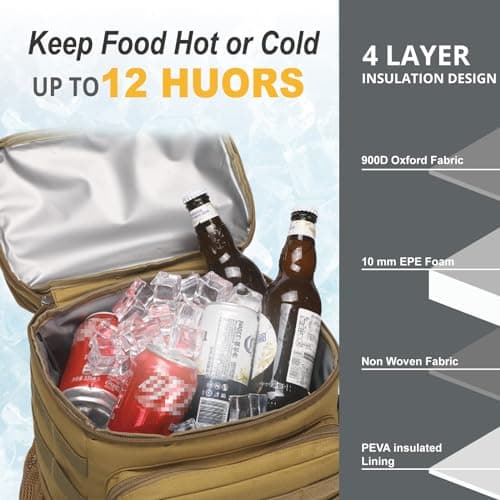 Tactical Backpack Cooler,Soft Lightweight Leakproof Cooler Backpack,Insulated Cooler Bag,Portable Soft Cooler Bag Water Resistant for Beach, Travel, Camping, Picnic, Hiking — view 3