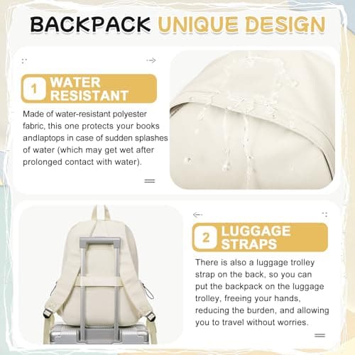 HYC00 School Backpack Womens, Unisex Casual Daypack High Secondary School Bags for Teenage Girls Water Resistant Laptop Backpack Travel College Rucksack Backpacks for Women Men Schoolbag, K3-Beige — view 5