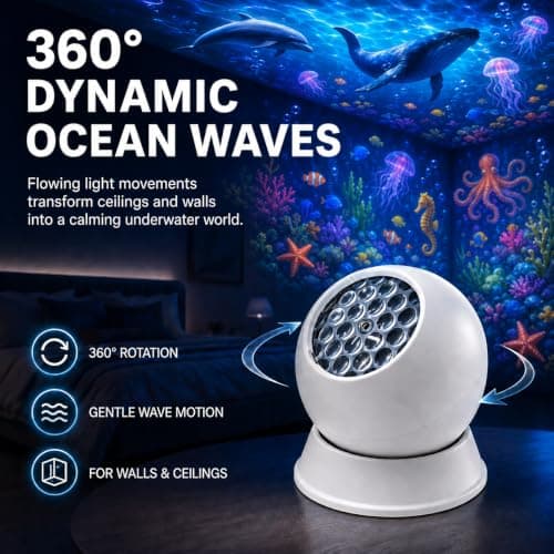 runpeak Ocean Projector Light Dynamic Rotating LED Projector Light, Ocean Wave Projector, 360° Rechargeable USB Ocean Wave Night Light for Bedroom Living Room, Energy Class D — view 2