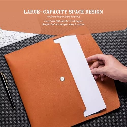 Skyzone A4 Document Folder Wallet, PU Leather Travel Document Holder Organizer, Waterproof File Folder with Snap Closure, Multifunctional File Envelope Portfolio Storage Case (Brown) — view 3