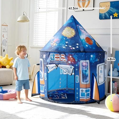 JOYIN Kids Play Tents Indoor Outdoor, Rocket Ship Play Tent, Astronaut Spaceship Space Night Sky Themed Pretend Playhouse, Pop Up Tent for Kids, Birthday Gifts for 3 4 5 6 7 8 Year Old Boys & Girls — view 2