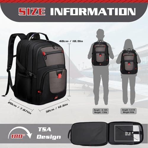Z-MGKISS Large Travel Laptop Backpack, Anti-Theft 17.3" Laptop Rucksack with USB, TSA-Friendly Work & Travel Bag for Men Women, Grey — view 2