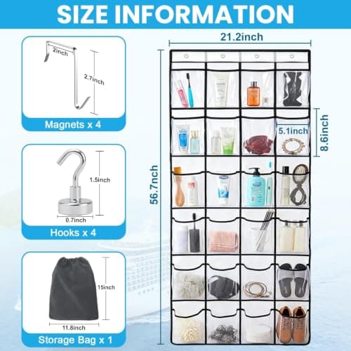 FUHSY Cruise Essentials 2026 Over The Door Organizer For Cruise Ship 24 Pocket Magnetic Door Organizers with 4 Metal Hooks and 4 Strong Magnets Door Organizer Hanging for Bedroom, Bathroom, Closet — view 2