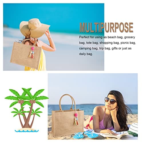 FITDON Jute Tote Bag Women, Large Jute Bag Beach Bag Foldable Waterproof Shopping Bags Handbag for Picnic Travel Shopping Beach and Everyday — view 5