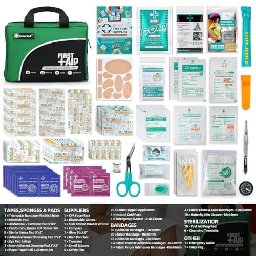 General Medi 160 Piece Compact First Aid Kit Bag - Including Cold (Ice) Pack, Emergency Blanket, Moleskin Pad,Perfect for Travel, Home, Office, Car, Camping, Workplace (Green) — view 2