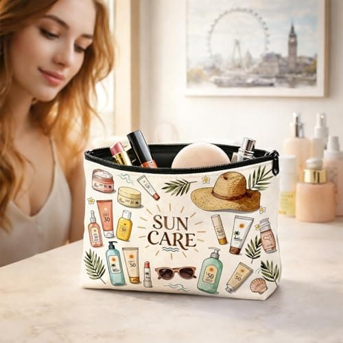 Sun Care Makeup Bag, Travel Cosmetic Bags, Portable Makeup Pouch with Zipper, Large Capacity Suncream Bags for Beach, Travel, Camping, Storage Pouch for Graduation, Holiday, Birthday Gifts — view 3