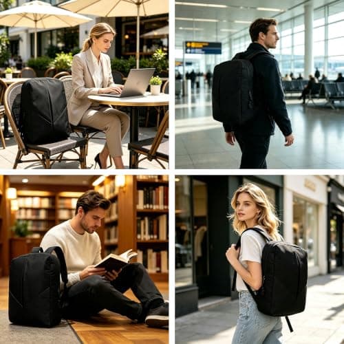 Men's Laptop Backpack with Crossbody Bag Pouch Wallet 3 PCS Set (Black) — view 4