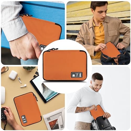 Miavers electronic organizer, electronic accessory pack, travel cable organizer, suitable for iPad Mini, hard drive, cable, charger (Orange, Single Layer- Medium) — view 6