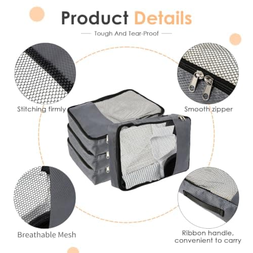 Packing Cubes for Suitcases 4 Piece Large Travel Packing Cubes with Double Zipper Mesh Top for Clothes Shoes Toiletries Space Saving Suitcase Organiser Bags for Backpacks Suitcase Camping Duffel Bag — view 4