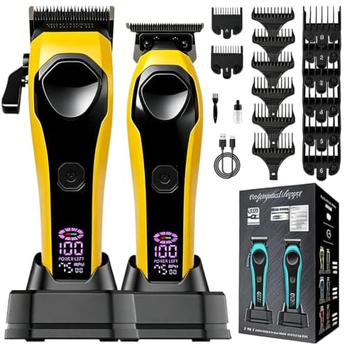 Professional Hair Clipper and Trimmer Set 7500RPM Charging Dock (Yellow)