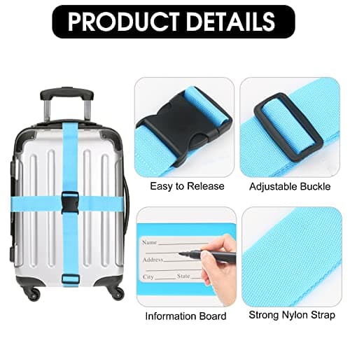 2PCS Luggage Straps and 2pcs Luggage Tags Adjustable Travel Luggage Belts Packaging Bag Buckle Belt Multi-colours Straps choices for suitcase, bag, boxes (Blue) — view 3
