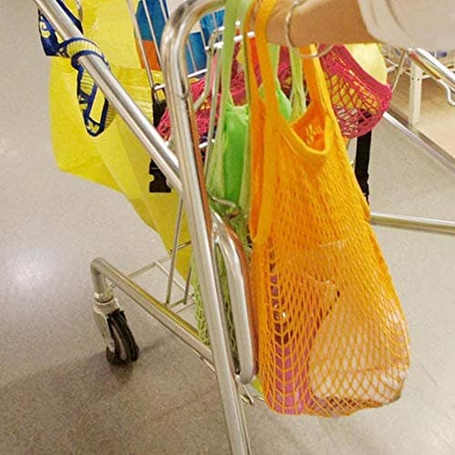 3 Pack Reusable Cotton Mesh String Bags with Handles Net Bags Grocery Shopping Tote Bags Organic Organizer Shopping Handbags for Shopper Produce Storage Beach Toys Fruit Vegetable A — view 3