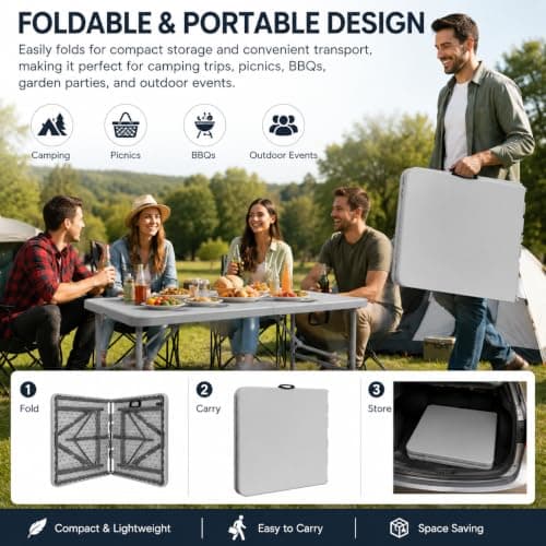 ACCURATE Heavy Duty Folding Camping Table (GREY, 4FT) — view 5