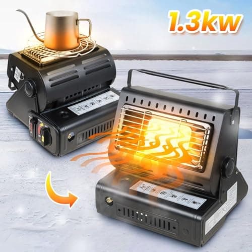 Taylor & Brown 2in1 Portable Gas Heater & Stove - For Outdoor Camping, Hiking, Fishing, Caravan & Skiing Trips - Emergency, Safety Grill, Auto Ignition, Carry Handle & Temp Control — view 2