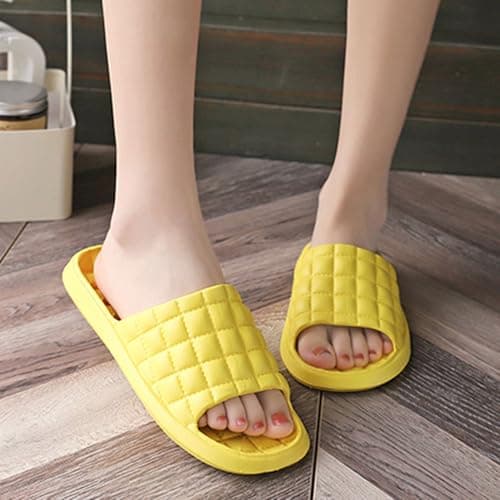 Women's Men's Summer Indoor Bathroom Slippers with Soft Cushion Sole, Non-Slip Rubber Outsole for Hotel Home Use, Solid Color Sandals for Couples (Yellow, 6) — view 4