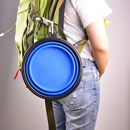 Extra Large Collapsible Dog Bowl, 3L XL Travel Dog Bowl, Foldable Travel Water Dish, 102oz X-Large Portable Collapsable Traveling Bowls with Carabiner for Dogs Walking, Hiking (Blue) — view 4