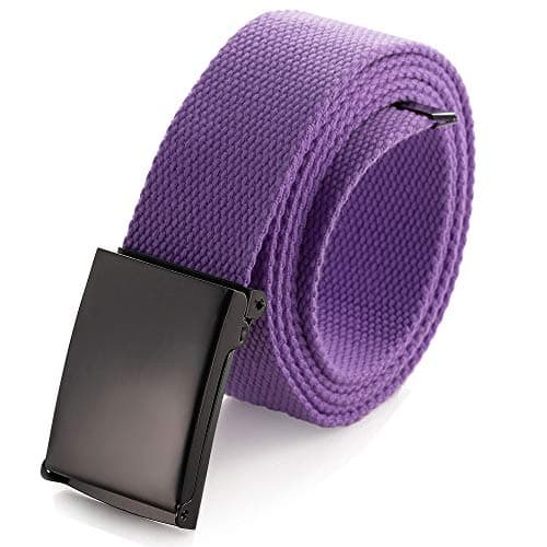 Mile High Life Cut To Fit Canvas Web Belt Size Up to 52" with Flip-Top Solid Black Military Buckle (Purple)