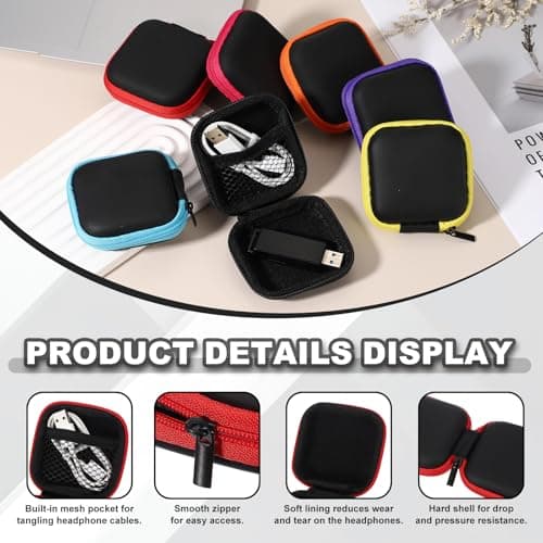 sourcing map Earphone Case EVA Hard Shell Zipper Bags 75x35x75mm Red 2Pcs — view 3