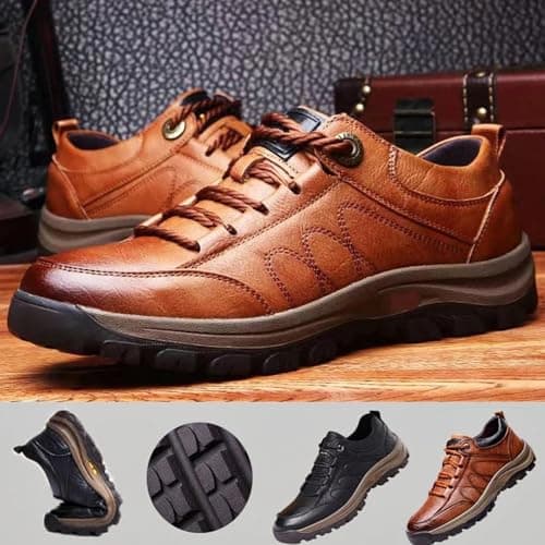 Hand-Stitched Leather Shoes,Men Hiking Shoes Arch Support Anti-Fatigue Anti Slip Shock Warm Running Boots,Men's Comfortable Orthopedic Leather Sneakers with Arch Support(Brown,9 UK) — view 5