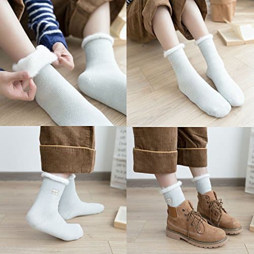 JARSEEN 2 Pairs Womens Wool Thermals Socks Warm Wool Pile Lined Insulated Thick Knitting Ladies Socks Winter Cute Embroidery (2 Khaki, UK 4-9) — view 2