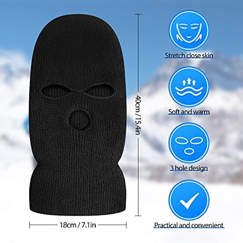 BBTO 1 Pcs 3 Hole Knitted Balaclava, Thermal Winter, Black — view 2