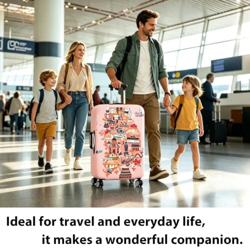 Guerity Elastic Travel Luggage Cover, Washable Luggage Covers for Suitcase, Travel Trolley Case Cover Suitcase Protector for 18-32 Inch (Pink Travel, L (26-28 inch Luggage)) — view 5